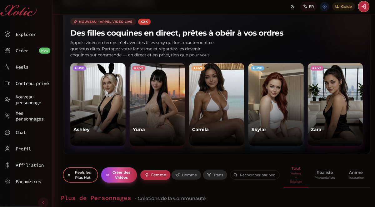 Espace Xotic AI consacré aux appels vidéo en direct