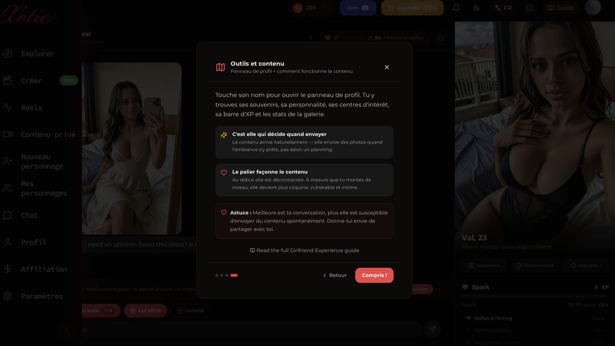 Explication du contenu évolutif selon le niveau de relation
