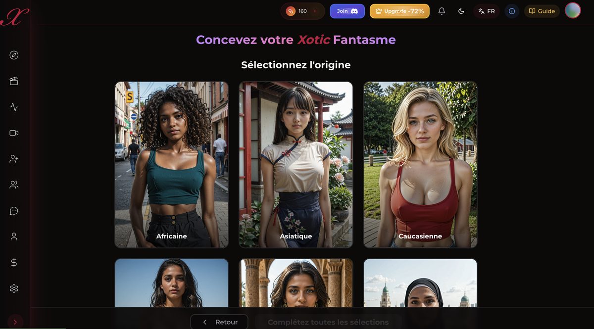 Options d'origine dans le créateur de personnage Xotic AI