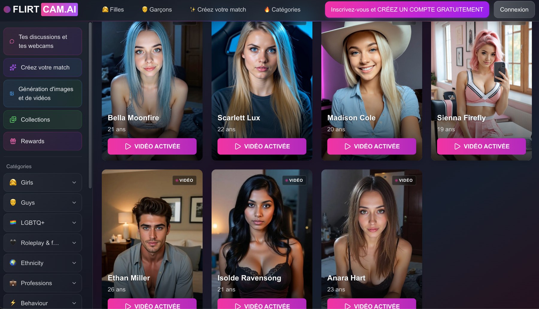 Keira Berlin répond en français dès le premier message sur FLIRTcam.AI