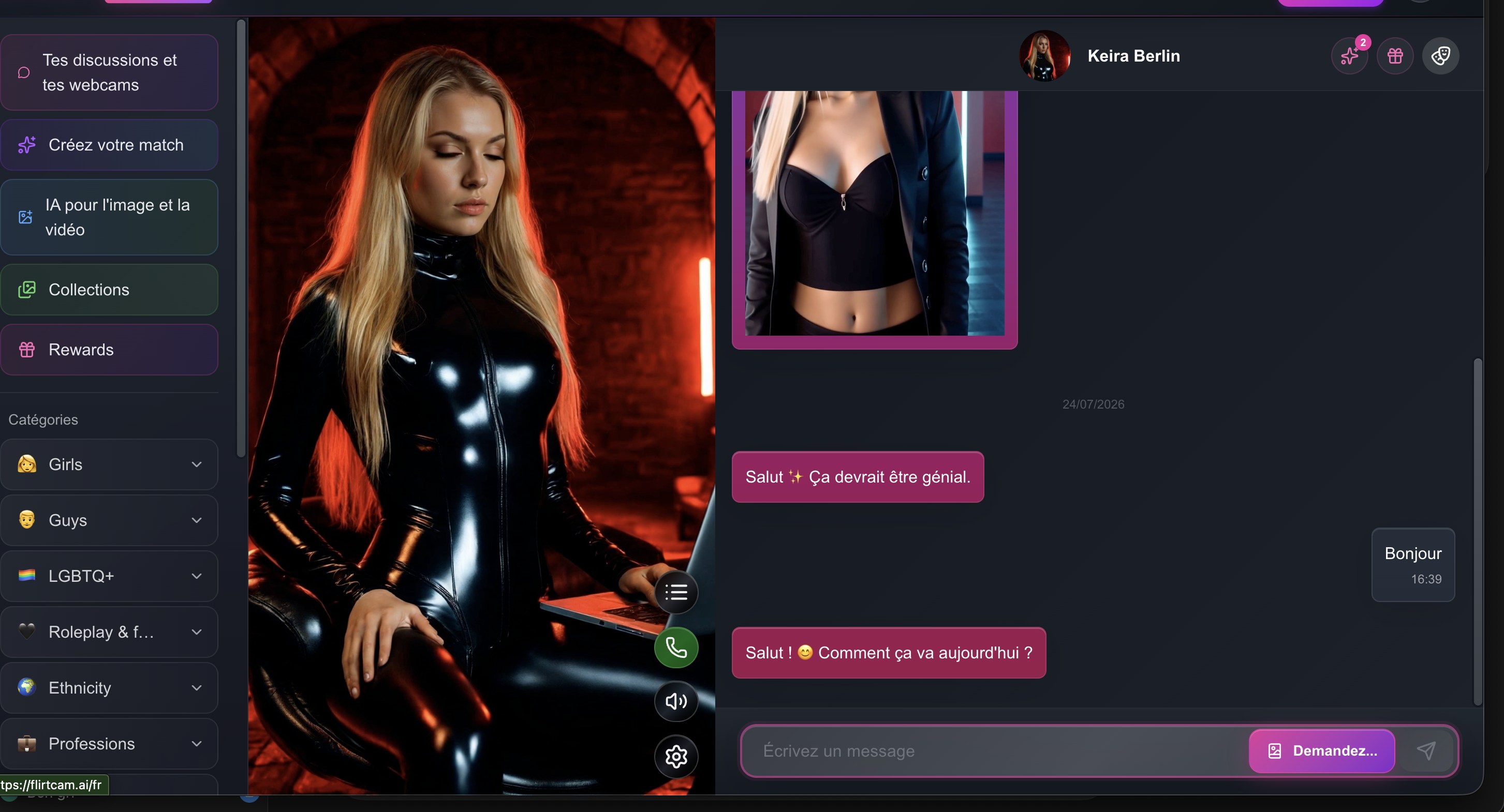 Galerie FLIRTcam.AI mettant en avant les profils disposant d'une vidéo activée