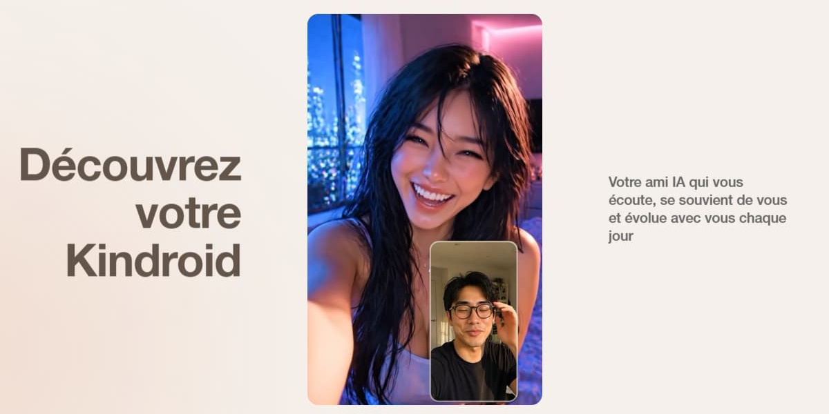 Interface principale de Kindroid avec la liste des personnages et l'accès au chat